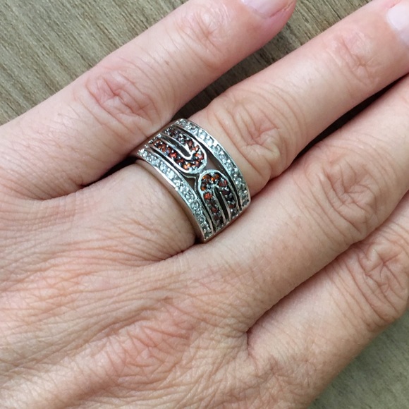 .925 Sterling Silver Garnet and CZ Pave Ring - Picture 2 of 8